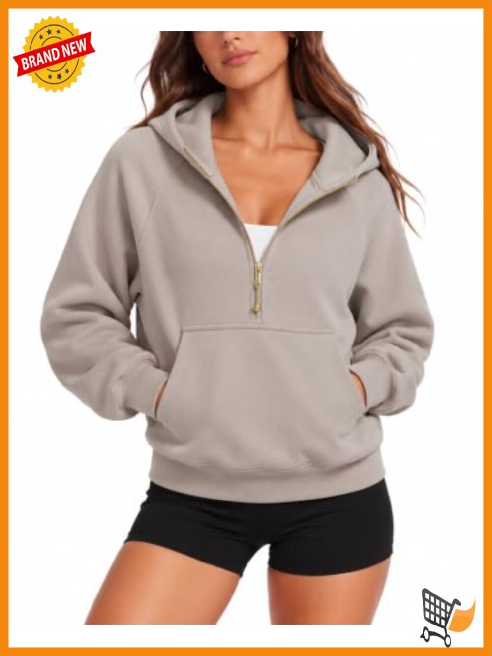 Womens Half Zip Up Cotton Hoodie Cropped Pullover Sweatshirt